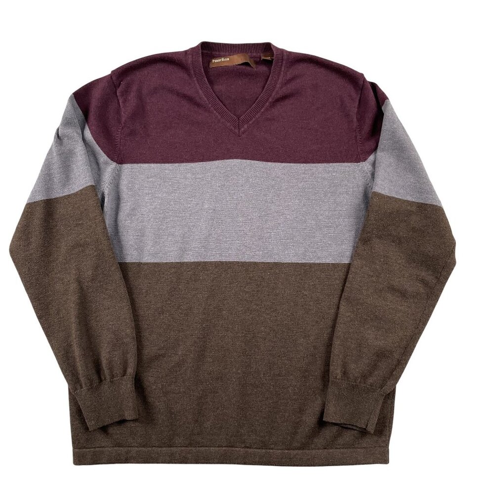 Perry Ellis Sweater Mens Medium VNeck Colorblock Pullover